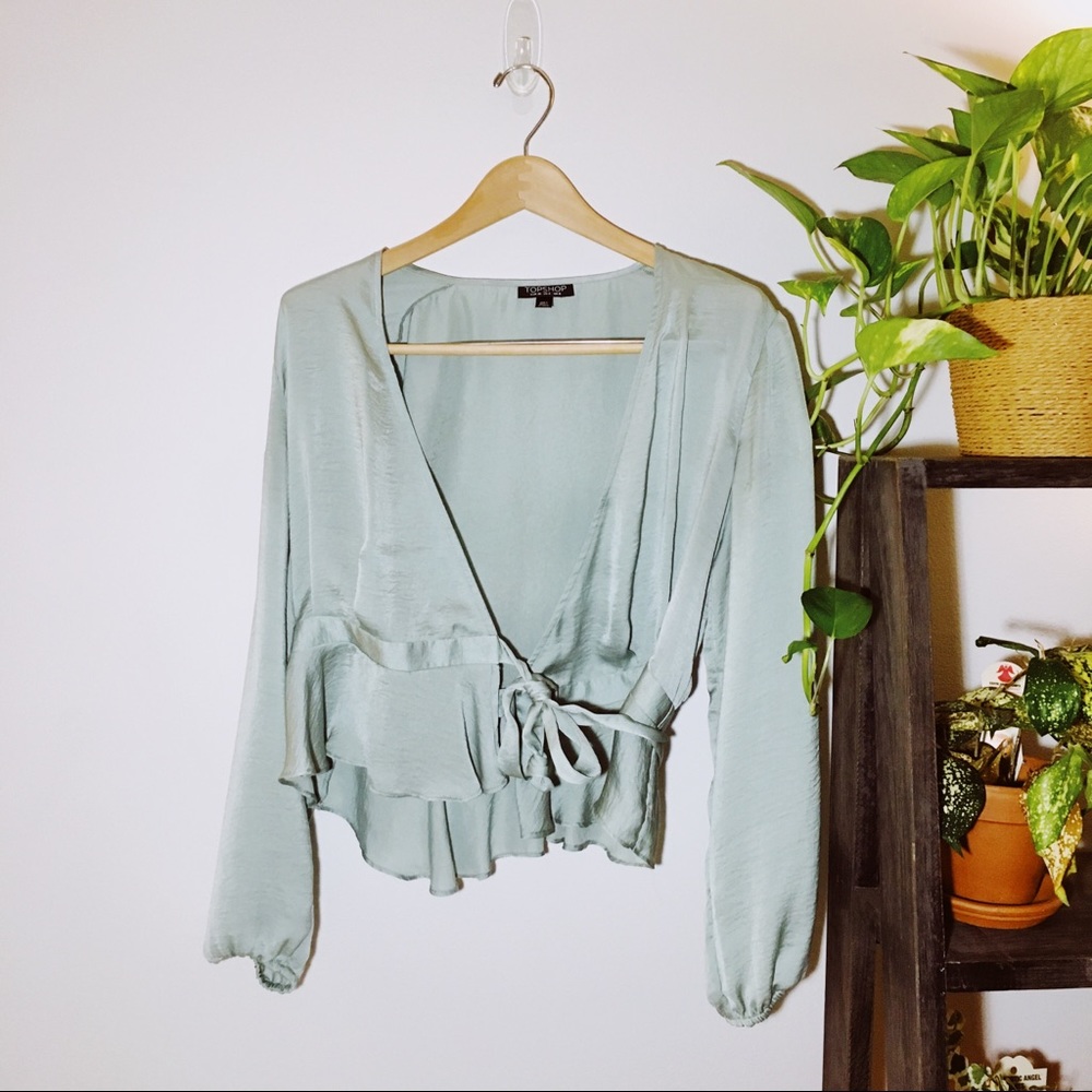 Topshop | Light Blue Silky Wrap Blouse